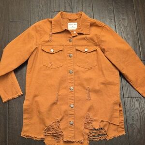Highway Jeans Burnt Orange Distressed Denim Jacket 100% Cotton Size Medium